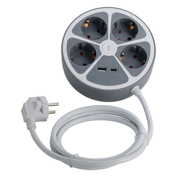 ProCable Stekkerdoos 4-voudig | ProCable | 1.5 meter (USB A poort, USB C poort, Grijs) KT1000250 K170105995 - 1