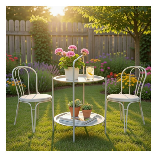 Pro Garden Bijzettafel tuin | Pro Garden | Rond (Ø 50 x 66 cm, 2 lagen, Lichtgrijs) X99000830 K170104974 - 2