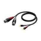2 x XLR naar Tulp kabel (m/m) | Procab | 1.5 meter (Gebalanceerd, Stereo, 100% koper)