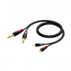 Tulp naar 2 x jack 6.35 mm kabel | Procab | 1.5 meter (Stereo, Verguld, 100% koper)