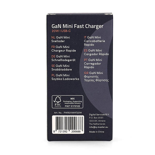 Q-Master GaN Mini snellader | Q-Master | 20W (USB C, Wit) PWR011WHT20W K000000049 - 7