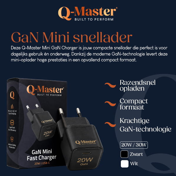 Q-Master GaN Mini snellader | Q-Master | 20W (USB C, Zwart) PWR011BLK20W K000000048 - 4