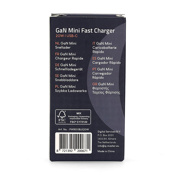 Q-Master GaN Mini snellader | Q-Master | 20W (USB C, Zwart) PWR011BLK20W K000000048 - 7