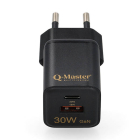 Q-Master GaN Mini snellader | Q-Master | 30W (USB A + USB C, Zwart) PWR021BLK30W K000000052 - 1