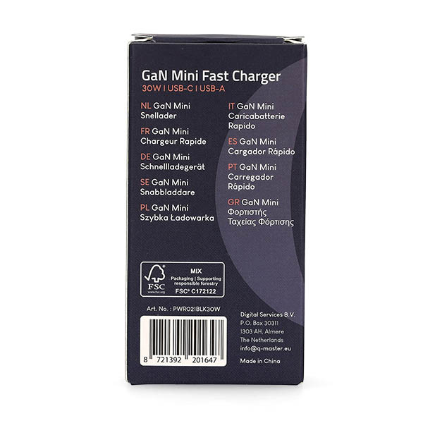 Q-Master GaN Mini snellader | Q-Master | 30W (USB A + USB C, Zwart) PWR021BLK30W K000000052 - 7