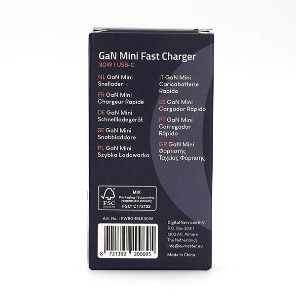Q-Master GaN Mini snellader | Q-Master | 30W (USB C, Zwart) PWR011BLK30W K000000050 - 7