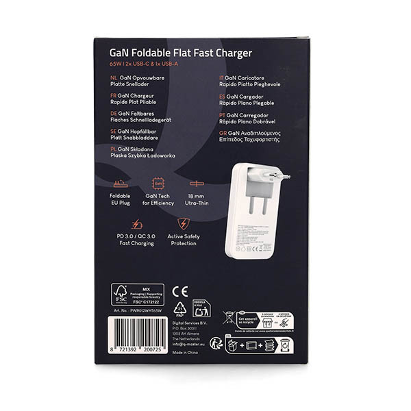 Q-Master GaN Mini snellader | Q-Master | 65W (USB A + 2 x USB C, Wit) PWR012WHT65W K000000055 - 6