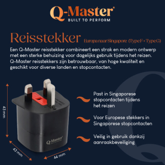 Q-Master Reisstekker | Q-Master | Europa naar Singapore (Geaard, Type F → Type G, Aanraakbeveiliging) PWR003BLKEUK C000000044 - 5