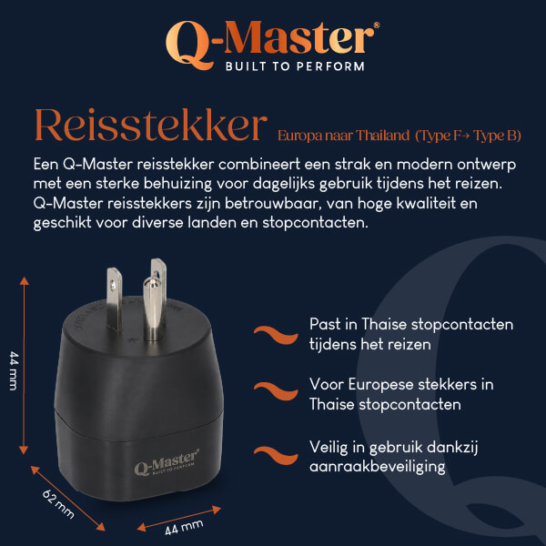 Q-Master Reisstekker | Q-Master | Europa naar Thailand  (Geaard, Type F → Type B, Aanraakbeveiliging) PWR003BLKEUS D000000043 - 5