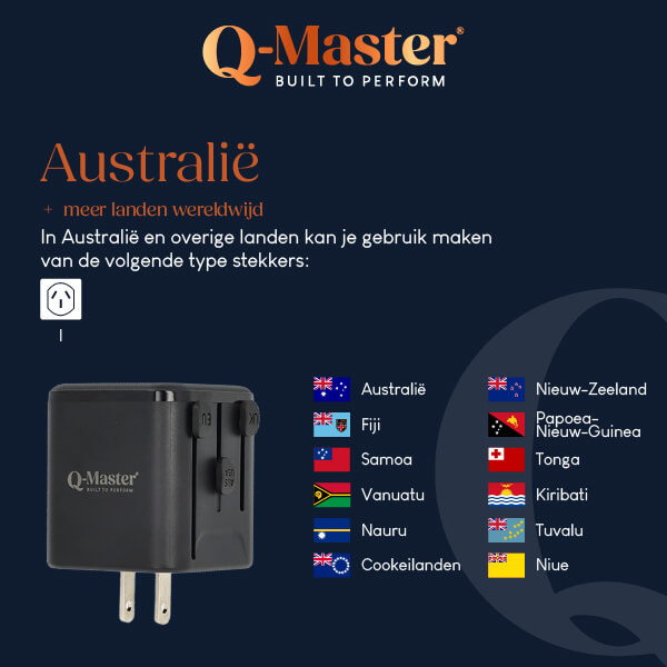 Q-Master Universele reisstekker | Q-Master | Wereld naar Wereld (Uitschuifbaar) PWR002BLKWRD K000000042 - 10