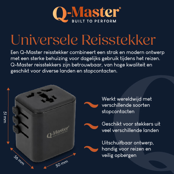 Q-Master Universele reisstekker | Q-Master | Wereld naar Wereld (Uitschuifbaar) PWR002BLKWRD K000000042 - 7
