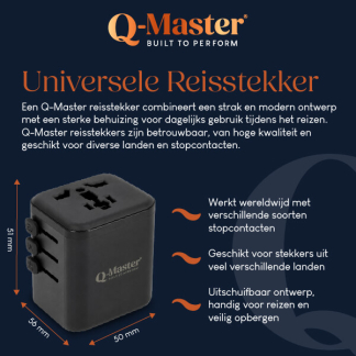 Q-Master Universele reisstekker | Q-Master | Wereld naar Wereld (Uitschuifbaar) PWR002BLKWRD K000000042 - 7