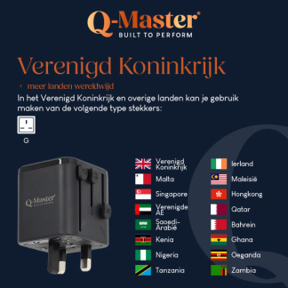 Q-Master Universele reisstekker | Q-Master | Wereld naar Wereld (Uitschuifbaar) PWR002BLKWRD K000000042 - 9