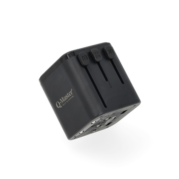 Q-Master Universele reisstekker | Type A, B, C, E, F, G, H, I, J, K en L naar Type A, C, G en I | Q-Master |  (Uitschuifbaar) PWR002BLKWRD K000000042 - 1