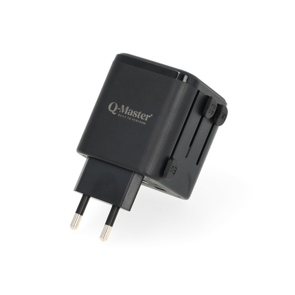 Q-Master Universele reisstekker | Type A, B, C, E, F, G, H, I, J, K en L naar Type A, C, G en I | Q-Master |  (Uitschuifbaar) PWR002BLKWRD K000000042 - 3
