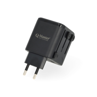 Q-Master Universele reisstekker | Type A, B, C, E, F, G, H, I, J en K naar Type A, C, G en I | Q-Master |  (Uitschuifbaar) PWR002BLKWRD K000000042 - 3
