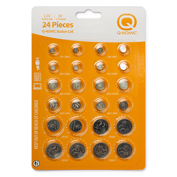 Q-Nomic Knoopcel batterijen | Q-Nomic | 24 stuks (12 soorten, 1.5V alkaline, 3V lithium) AQN00013 K000000030 - 1