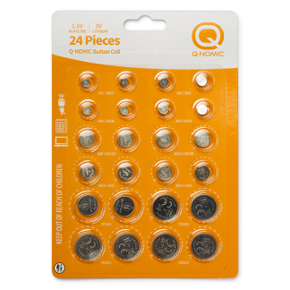 Q-Nomic Knoopcel batterijen | Q-Nomic | 24 stuks (12 soorten, 1.5V alkaline, 3V lithium) AQN00013 K000000030 - 1