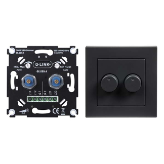 Q-link Duo Dimmer | Q-link (Inbouw, Draaiknop, led, 2 x 200 watt, Met centraalplaat, Zwart) 66.099.46 K010809834 - 2