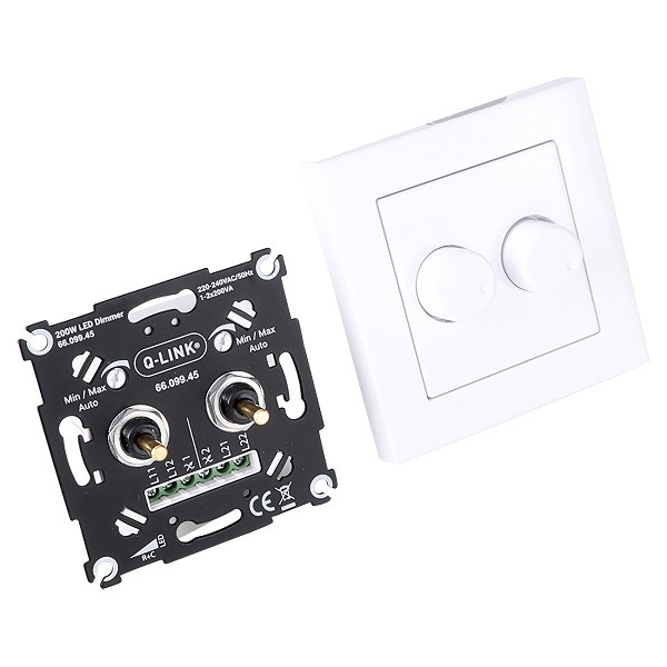 Q-link Halogeen duo dimmer | Q-link (Inbouw, 2 x 200W, Met centraalplaat, Wit) 66.099.45 B010809833 - 1