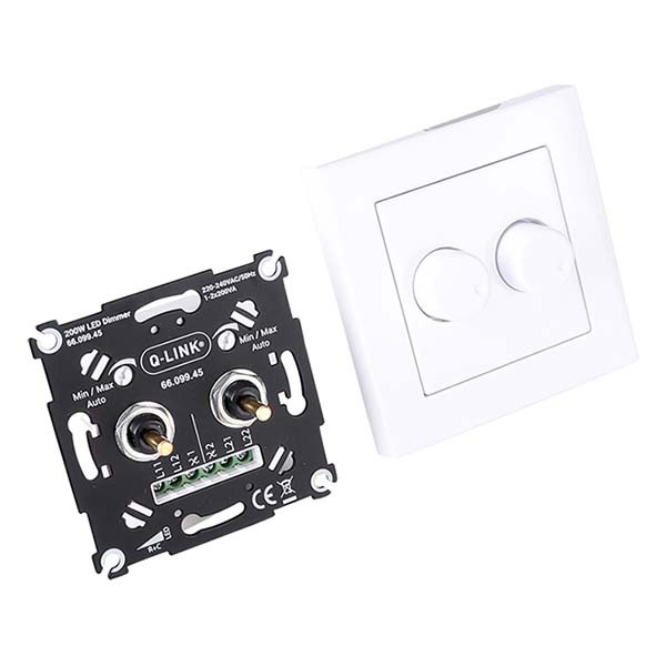 Q-link Halogeen duo dimmer | Q-link (Inbouw, 2 x 200W, Met centraalplaat, Wit) 66.099.45 B010809833 - 2