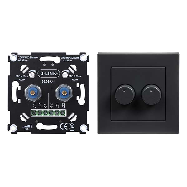 Q-link Halogeen duo dimmer | Q-link (Inbouw, 2 x 200W, Met centraalplaat, Zwart) 66.099.46 B010809834 - 2