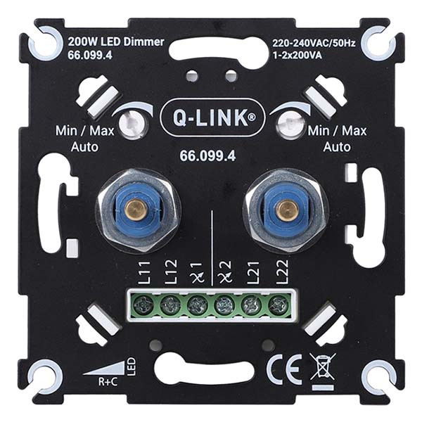 Q-link Halogeen duo dimmer | Q-link (Inbouw, 2 x 200W, Met centraalplaat, Zwart) 66.099.46 B010809834 - 3