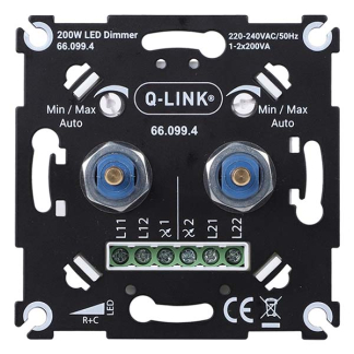 Q-link Led duo dimmer | Q-link (Inbouw, 2 x 200W, Met centraalplaat, Zwart) 66.099.46 K010809834 - 3