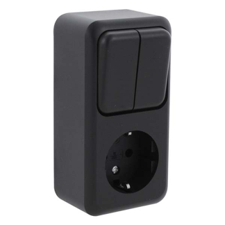 Q-link Stopcontact met schakelaar | Q-link (Opbouw, Randaarde, Serie, Zwart) 00.945.71 K180106697 - 2