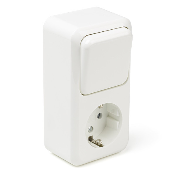 Q-link Stopcontact met schakelaar | Q-link (Opbouw, Randaarde, Wissel, Wit) 00.947.20 K180106690 - 1