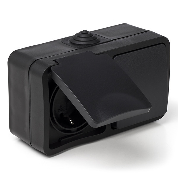Q-link Stopcontact met schakelaar voor buiten | Q-link (Randaarde, Wissel, IP54, Zwart) 00.946.69 K180106716 - 1