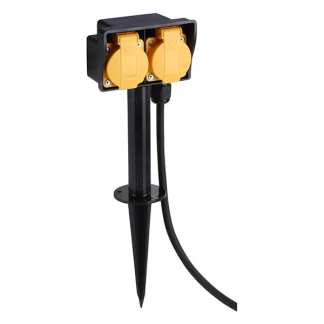 Q-link Stopcontact voor buiten | Q-link | 2-voudig (Grondpen, 3 meter, Zwart en geel) 54.502.57 K010807010 - 1