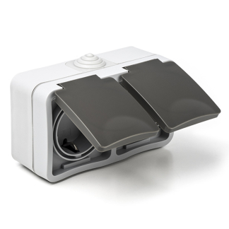 Q-link Stopcontact voor buiten | Q-link (Dubbel, Horizontaal, Randaarde, Grijs) 00.944.51 K180106708 - 1
