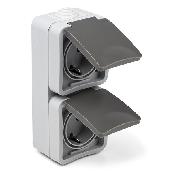 Q-link Stopcontact voor buiten | Q-link (Dubbel, Verticaal, Randaarde, Grijs) 00.944.50 K180106707 - 1