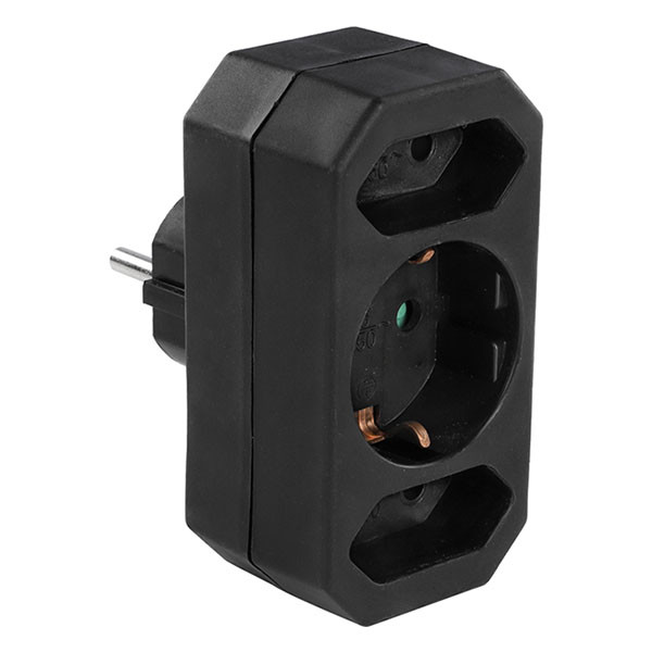 Q-link Verloopstekker | Q-link | 3-voudig (2x Eurostekker, 1x Randaarde, Zwart) 00.110.95 K010807011 - 1