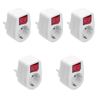 Verloopstekker | Q-link | Schakelaar | 5 stuks (Randaarde, 16A, Wit)