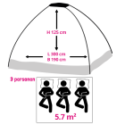 Redcliffs Campingtent | Redcliffs | 3 personen (Koepel, 300 x 190 x 125 cm, Grijs) X92000650 K170106093 - 4