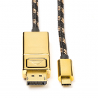 USB C naar DisplayPort kabel - Roline - 1 meter (4K@60Hz, Verguld)
