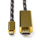 USB C naar HDMI kabel | Roline | 2 meter (4K@60Hz, Verguld, Nylon)