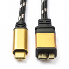 Roline USB C naar Micro USB kabel | 0.5 meter | USB 3.0 (100% koper, Verguld, Zwart/Goud) 11029025 K070601068 Roline USB C naar Micro USB kabel | 0.5 meter | USB 3.0 (100% koper, Verguld, Zwart/Goud) 11029025 K070601068