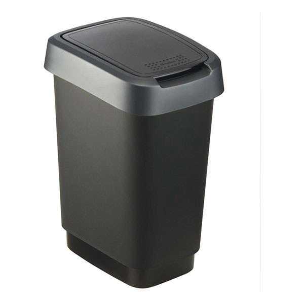 Rotho Prullenbak | Rotho | 10 liter (Kunststof, Swingdeksel, Slijtagevrij, Donkergrijs) 1754308850 K170108272 - 1