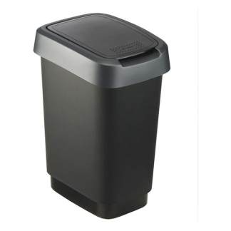 Rotho Prullenbak | Rotho | 10 liter (Kunststof, Swingdeksel, Slijtagevrij, Donkergrijs) 1754308850 K170108272