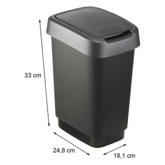 Rotho Prullenbak | Rotho | 10 liter (Kunststof, Swingdeksel, Slijtagevrij, Donkergrijs) 1754308850 K170108272 - 4