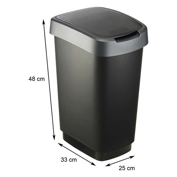Rotho Prullenbak | Rotho | 25 liter (Kunststof, Swingdeksel, Slijtagevrij, Donkergrijs) 1754408850 K170108273 - 4