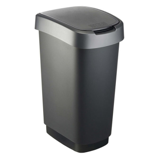Rotho Prullenbak | Rotho | 50 liter (Kunststof, Swingdeksel, Slijtagevrij, Donkergrijs) 1754508850 K170108274 - 1