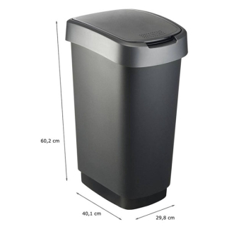 Rotho Prullenbak | Rotho | 50 liter (Kunststof, Swingdeksel, Slijtagevrij, Donkergrijs) 1754508850 K170108274 - 4