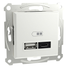Stopcontact met USB | Schneider Electric | Asfora (Inbouw, 1x USB A, 1x USB C, Aanraakbeveiliging, Wit)