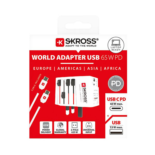 Skross Universele reisstekker met USB | Skross | AC65PD | Wereld naar Wereld (Uitschuifbaar, 1x USB A, 1x USB C) 74799 K050801112 - 6