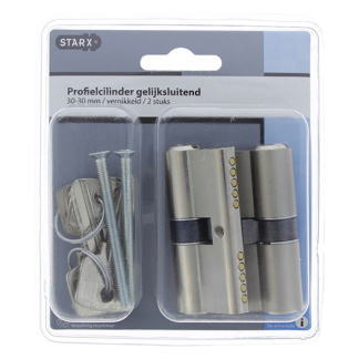 Starx Cilinder | Starx | 2 stuks (Dubbel, Gelijksluitend, 30/30 mm, Vernikkeld, 6 sleutels) 8760222 K010808138 - 3