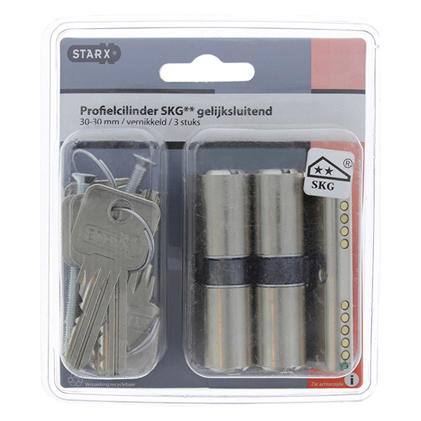 Starx Cilinder | Starx | 30/30 mm | 3 stuks (Dubbel, Gelijksluitend, SKG**, 9 sleutels) 8760229 K010808145 - 3